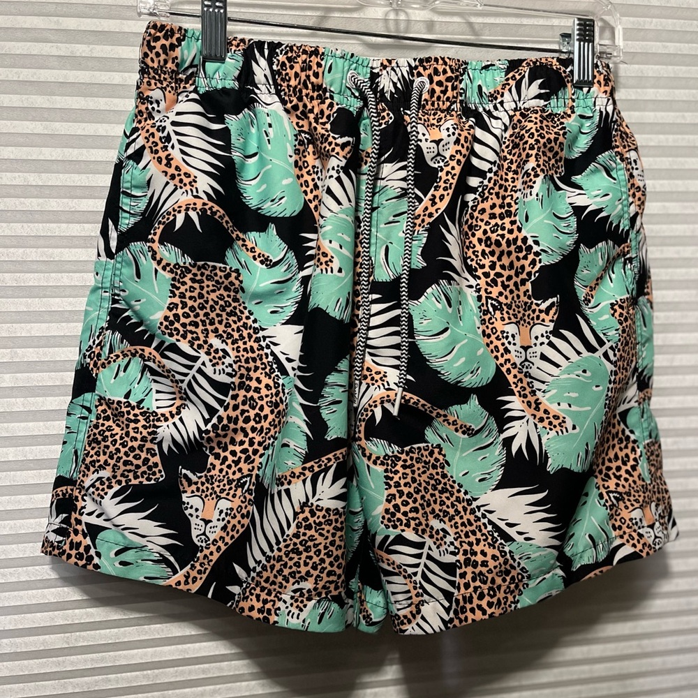 Boardies Swim Trunks Shorts Stretch Waist Lined Cheetah Leopard Jungle Small